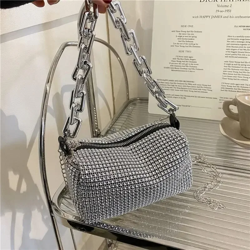 Luxury Rhinestone Bucket Bag Glitter Chain Prom Purse Women's Dinner Package Fashion Female Shoulder Bag