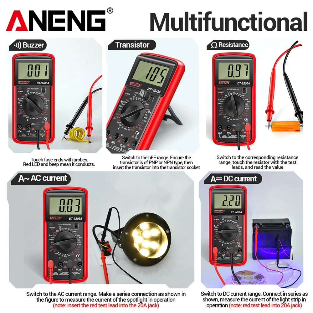 Digital Professional Multimeter ANENG DT9205A 1999 Counts True RMS AC/DC Transistor Voltage Tester Auto Range Multimetro Tool