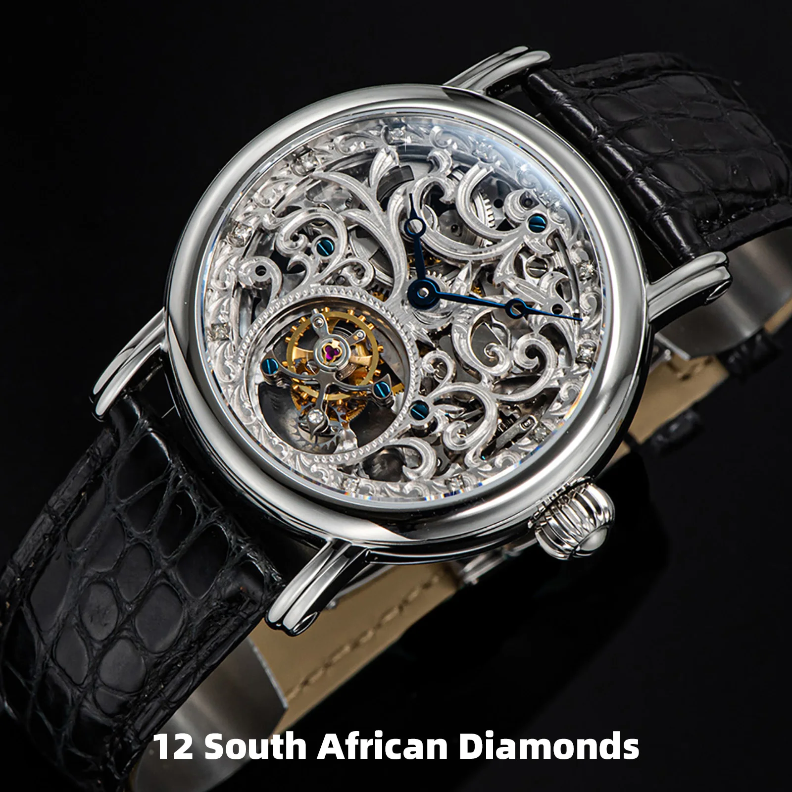 

Sugess Tourbillion Men's Wrist Watches Manual Hand Winding Original 8000K Movement Skeleton Luxury Watch Sapphire Cape Diamond