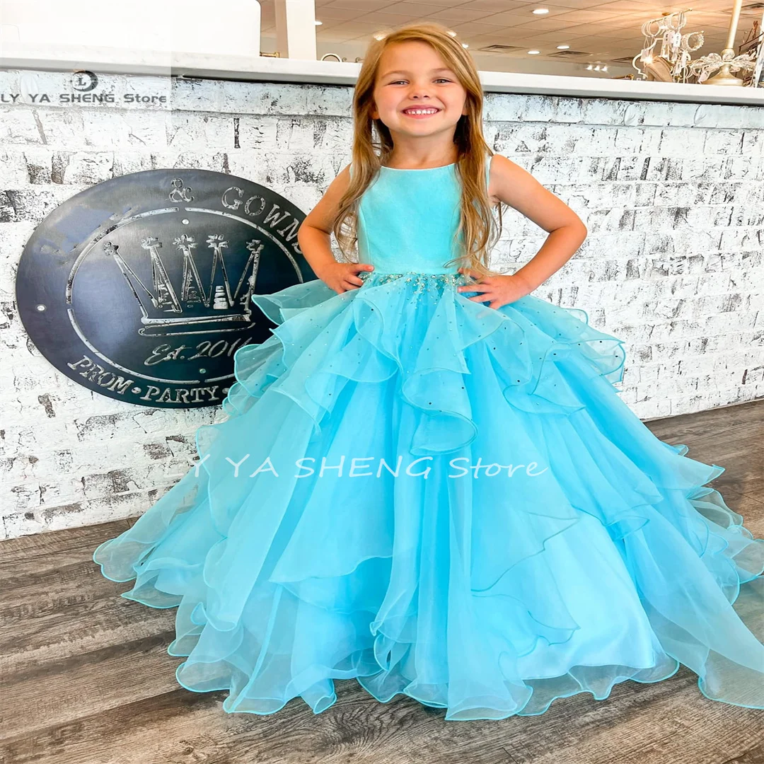 

Flower Girl Dress Aqua Green Girl Pageant Dress Puff Sleeves Lilac Sequin Lace Little Kid Birthday Holiday Formal Cocktail Part