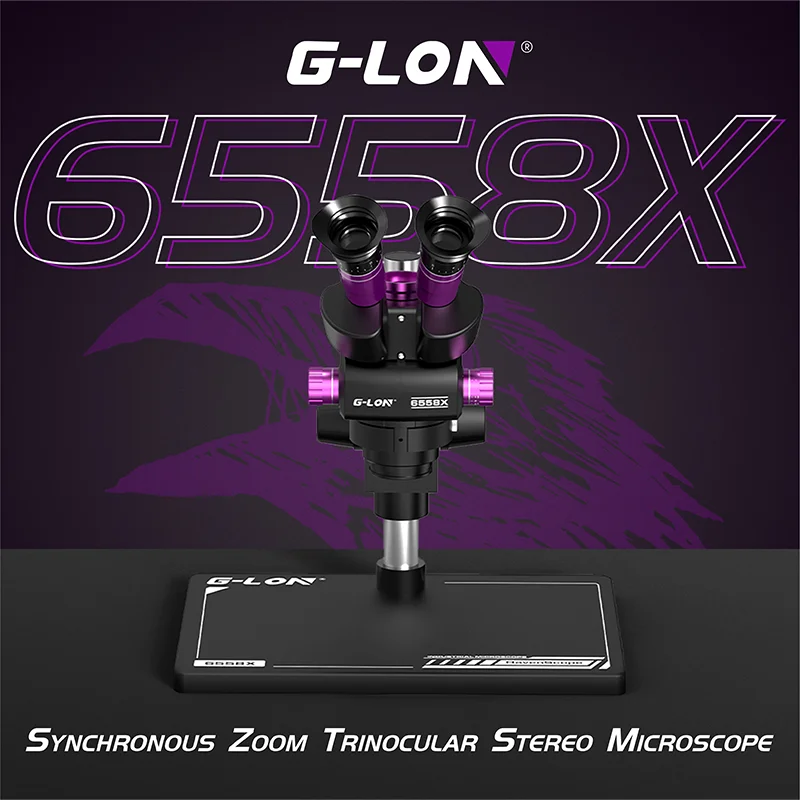 G-LON 동기식 줌 삼안 스테레오 현미경 6.5-58X 줌 Ultra HD 휴대 전화 PCB 용접 현미경 도구 세트