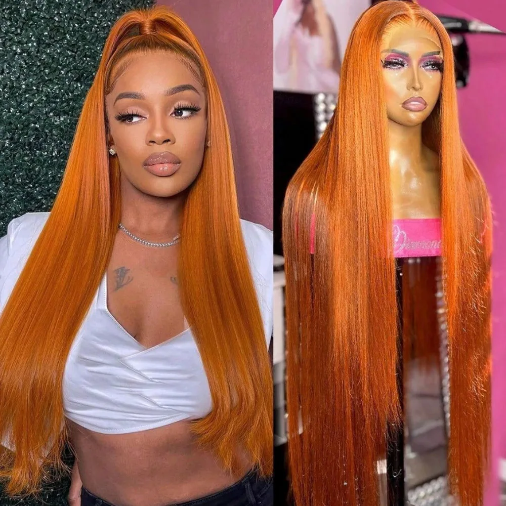 16-34 Inch 350 Ginger Orange Lace Frontal Wigs Human Hair for Women Pre Plucked with Baby Hair 250% Density HD Lace Frontal Wig