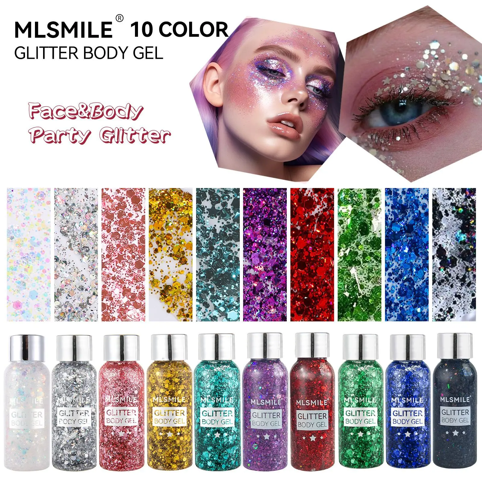 Radiant Waterproof High Gloss Glitter Gel for Eye, Nail, Hair, Body, and Face - Multifunctional Makeup for Festivals and Parties