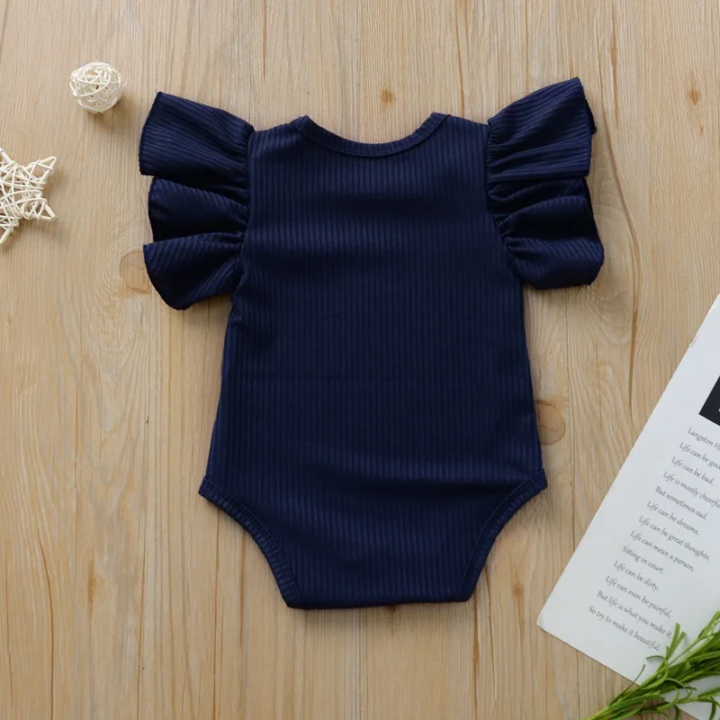 2022 Summer Baby Girls Rompers Cotton Toddler Jumpsuits Newborn Girl Pure Color Ruffles Sleeve Infant Romper Baby Clothes 0-24 M bamboo baby bodysuits	