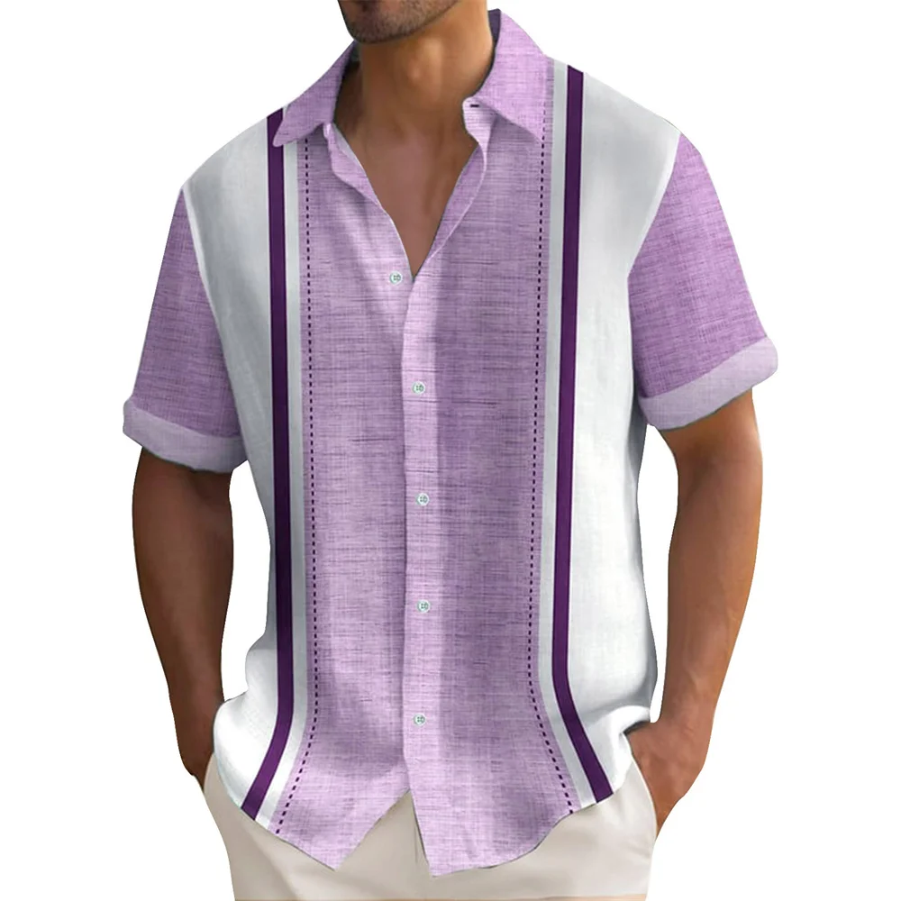 Summer Striped Printed Shirts For Men Casual Short Sleeve Button Down Loose Hawaiian Shirt Oversized Men Clothing Lapel Shirt 3