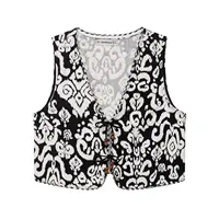 DUOPERI 2025 New Women 2 Piece Set Printed V-Neck Vest & Side Zipper Skirts Shorts Female Elegance Chic Casual Shorts Set - Image 2