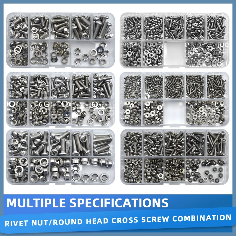 M2 M2.5 M3 M4 M5 M6 Stainless Steel Pressure Rivet Nut and Philips Bolt Set Metric CLS PEM Self-Clinching Nut for Sheet Metal