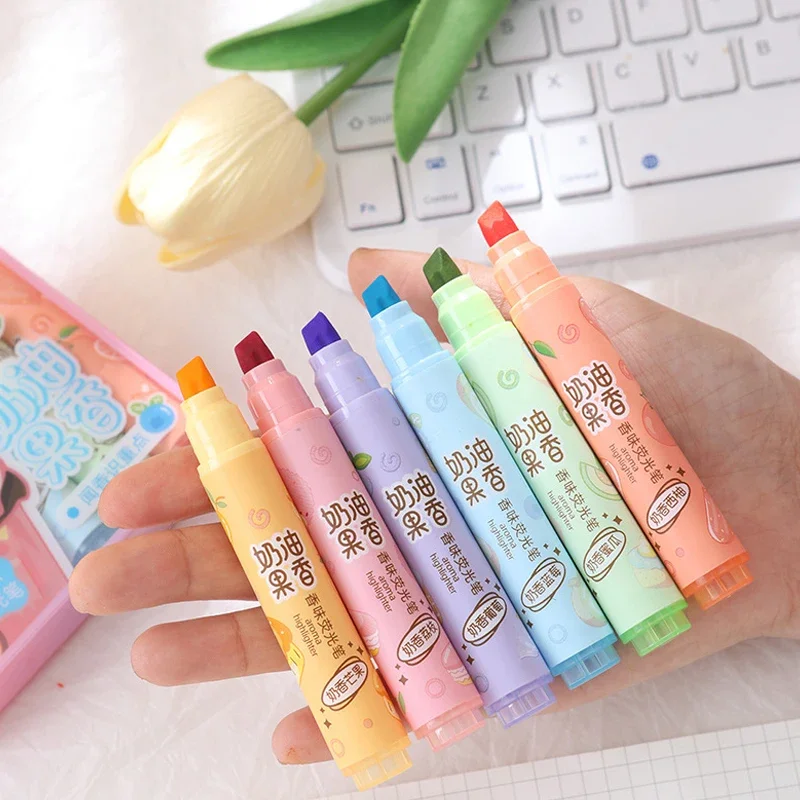 Highlighter pen marker pen highlighter marker 6 Colors Highlighter Markers Creamy Fruity Aroma Highlighter Pen Back to School Supplies Aesthetic for Girl Students Kids Gifts