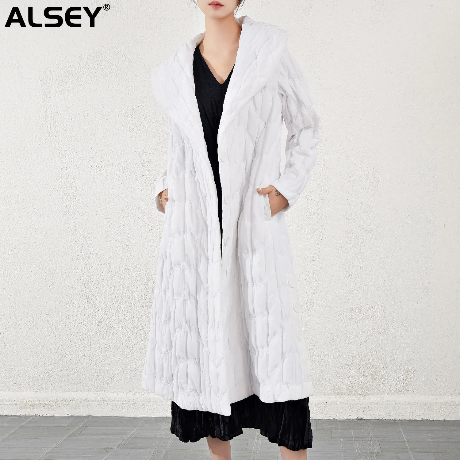 

Плиссированный длинный Хлопковый тренч ALSEY Miyake для женщин, осень и зима 2024, новый модный дизайн, теплая уличная одежда, длинная куртка