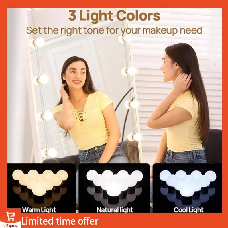 LED Vanity Lights For Mirror USB Vanity Lights With 10 Dimmable Bulbs Adjustable 3 Color Makeup Mirror Might Bulb