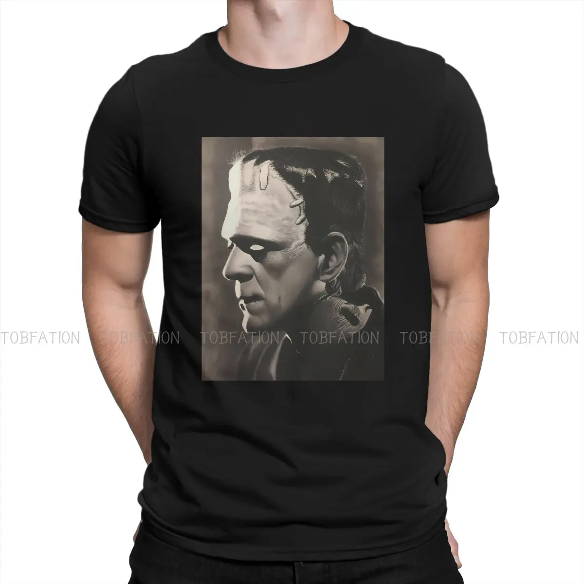 

Frankenstein Original TShirts Realistic Charcoal Drawing Print Homme T Shirt Hipster Tops