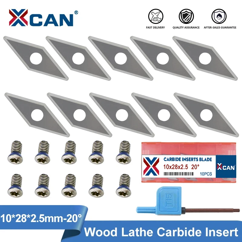 

XCAN Diamond Carbide Insert for Wood Turning Tool 10pcs 10x28x2.5mm 20D with Raduis Point for Wood Lathe Turning Detailer Tool