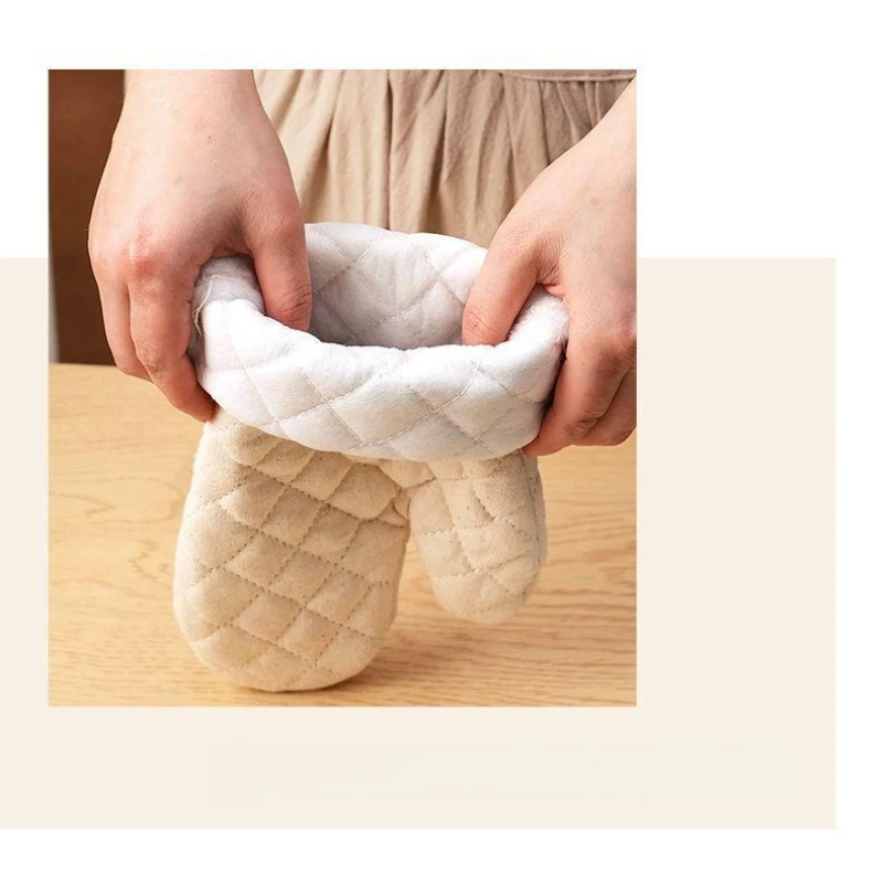 2pcs Oven Gloves Heat Resistant Kitchen Cooking BBQ Accessories Cotton Mitts Microwave Safe Barware Protection Anti Steam Scald