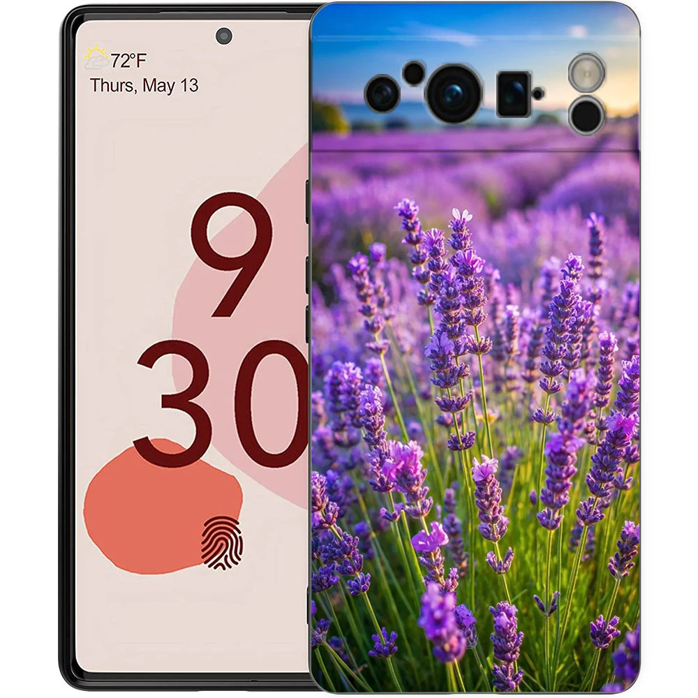 Elegant Lavender Floral Soft Shockproof TPU Phone Case - Black Cover