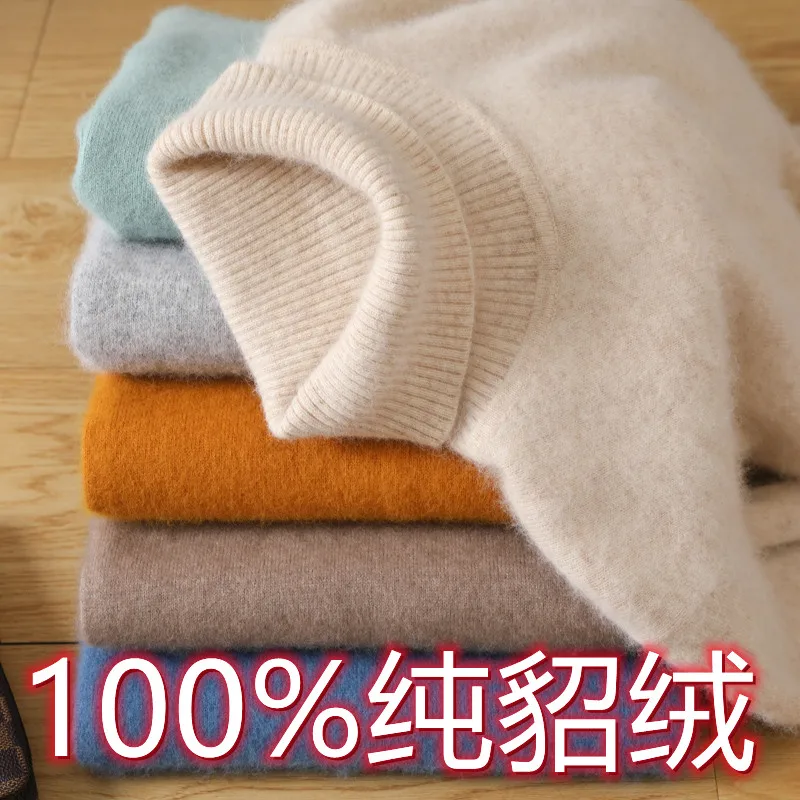 Tanio 2023 męski 100% czysty kaszmir z norek sweter wysoki