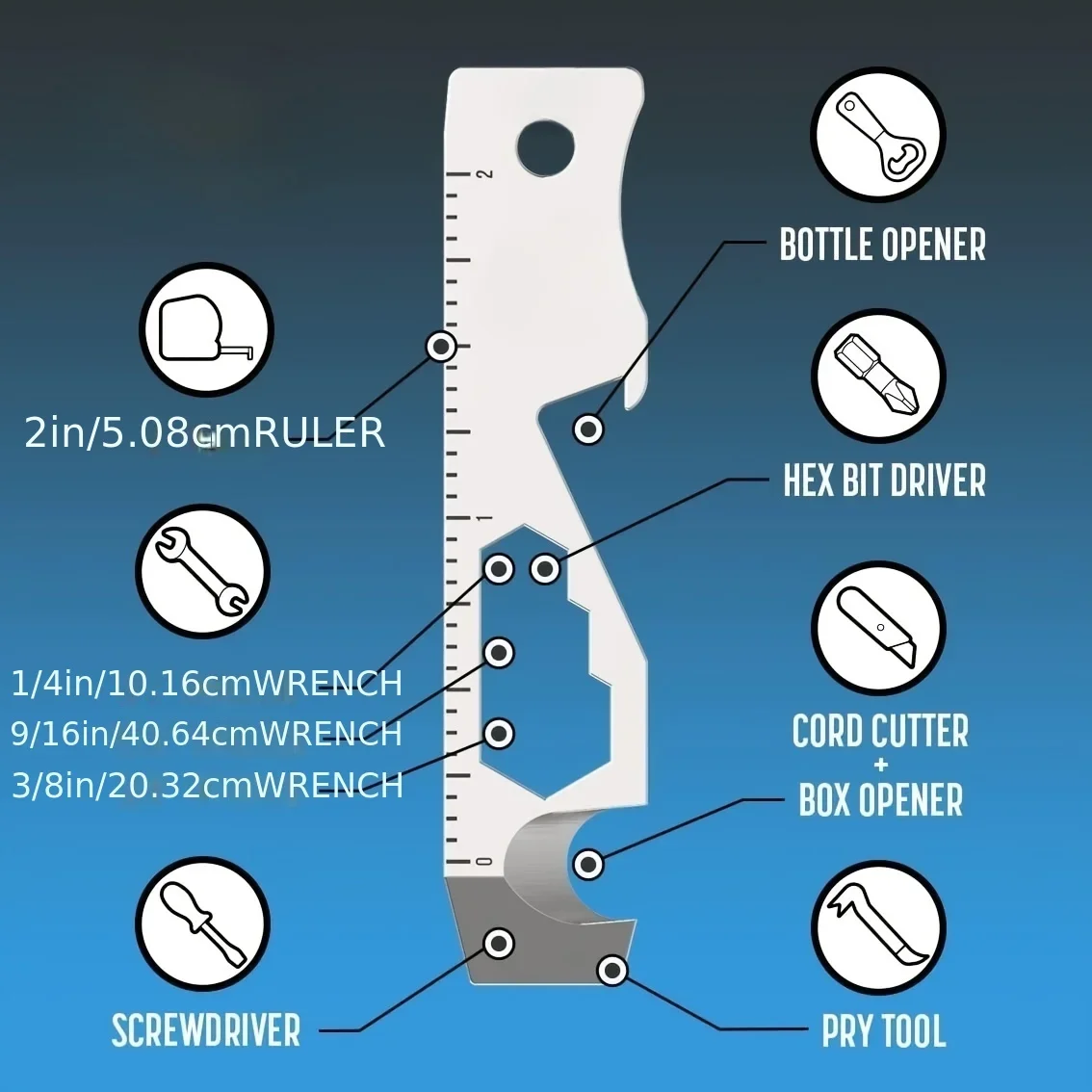 Compact 10-in-1 Keychain Multi-Tool with Bottle Opener, Pry Bar, Screwdriver, and Rope Cutter