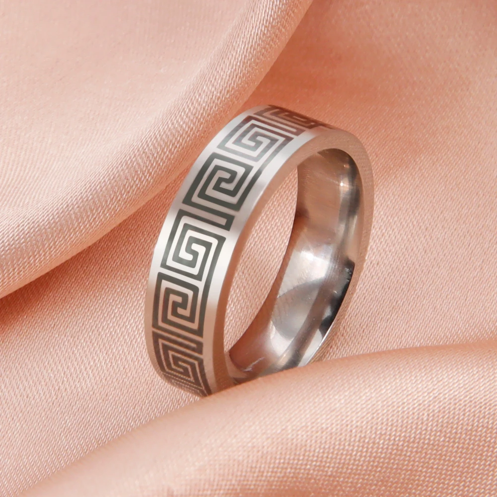 Kkjoy Edelstahl-Ringe mit geometrischem Muster für Damen und Herren, breite Schmuckringe, Geburtstagsgeschenk, strukturierte Reisegeschenke
