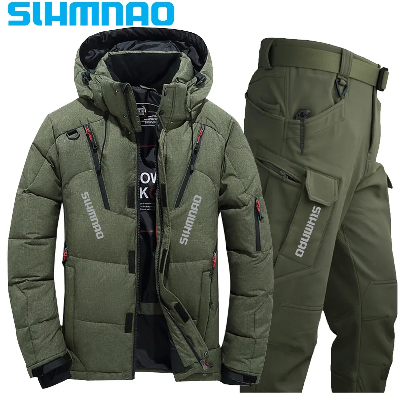 

Winter waterproof fishing suit, men's goose down jacket, tactical pants, warm snow skiing, mountain climbing, hunting sportswear