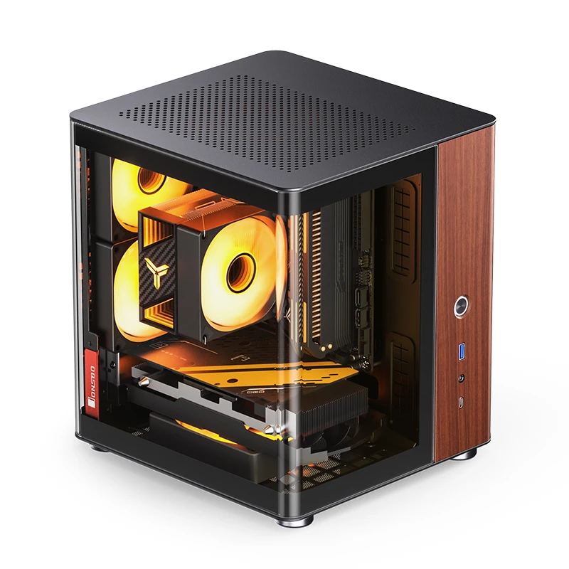 JONSBO TK-0 Separated Cabinet ITX Case Mini Tower 270&deg; Dual-Curved Glass aluminum Solid Walnut Wood Compact Desktop Chassis pc case pc chassis computer chassis frame mini itx desktop case