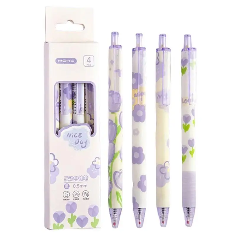 Gel Pens Fine Point 4pcs Comfort Grip Retractable Gel Pens Black Ink 0.5mm Fine Point Tip Pen Smooth Writing Ballpoint Pens #W0 12pcs children writing pencil pen holder kids learning practise silicone pen aid grip posture correction device for students