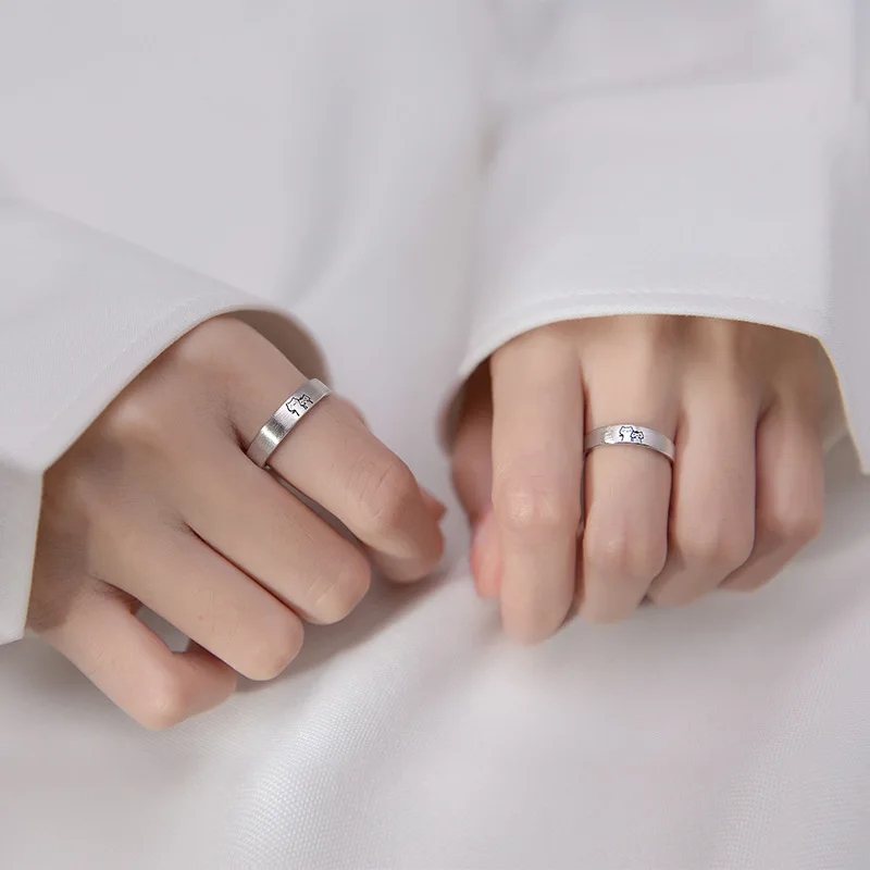 1Pair Kitten Couple Rings Cute Sliver Open Ring For Women Men Adjustable Finger Rings Romantic Lovers Anniversary Jewelry Gift 4