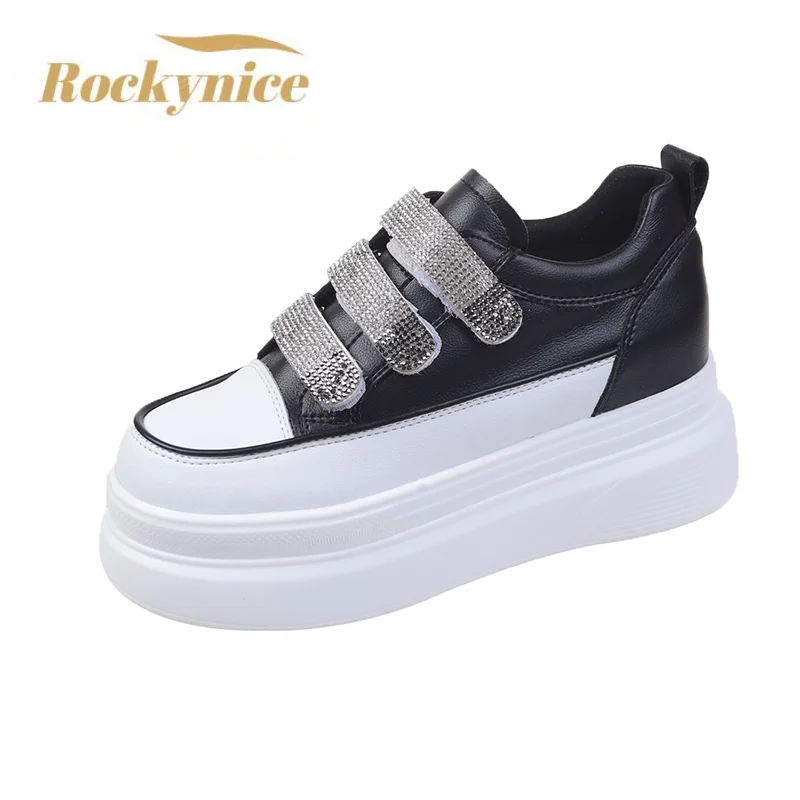 

Women Platform Sneakers New Autumn Height Increasing Leather Casual Shoes 8CM Thick Sole Bling Sneakers Woman Deportivas Mujer