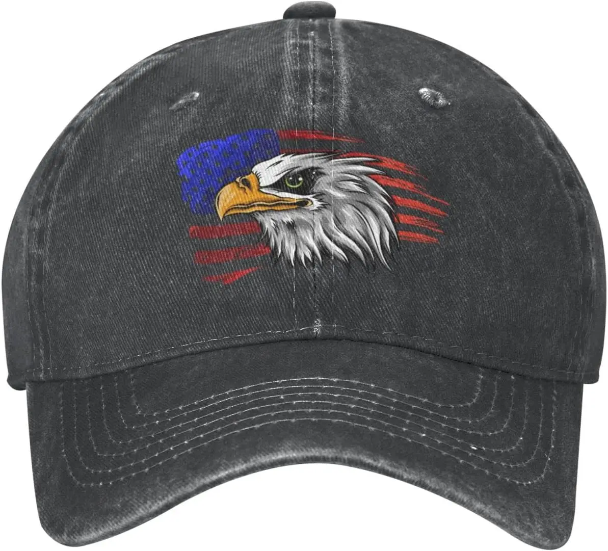 

USA Funny Eagle Cool Flag Black Vintage Distressed Adjustable Washed Denim Cotton Low Profile Mens Dad Trucker Hat Black