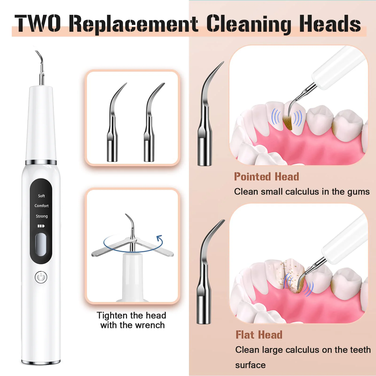 Ultrasonic Dental Scaler For Teeth Tartar Stain Tooth Calculus Remover Electric Sonic Teeth Plaque Cleaner Dental Stone Removal 3