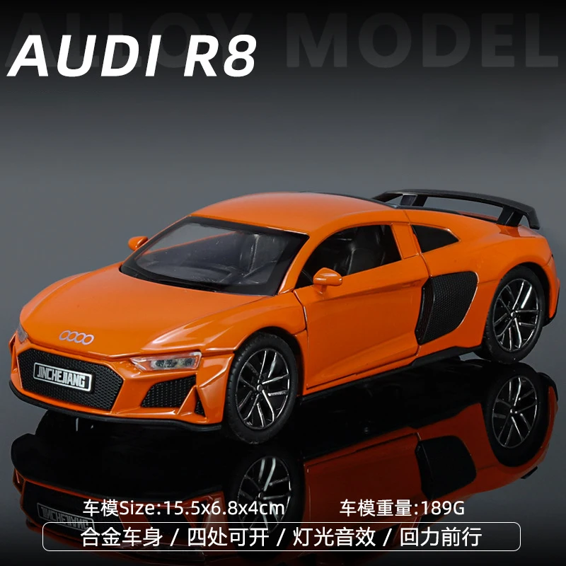 1:32 Audi R8 Supercar Alloy Car Model Sound and Light Pull Back Children's Toy Collectibles Birthday gift 5