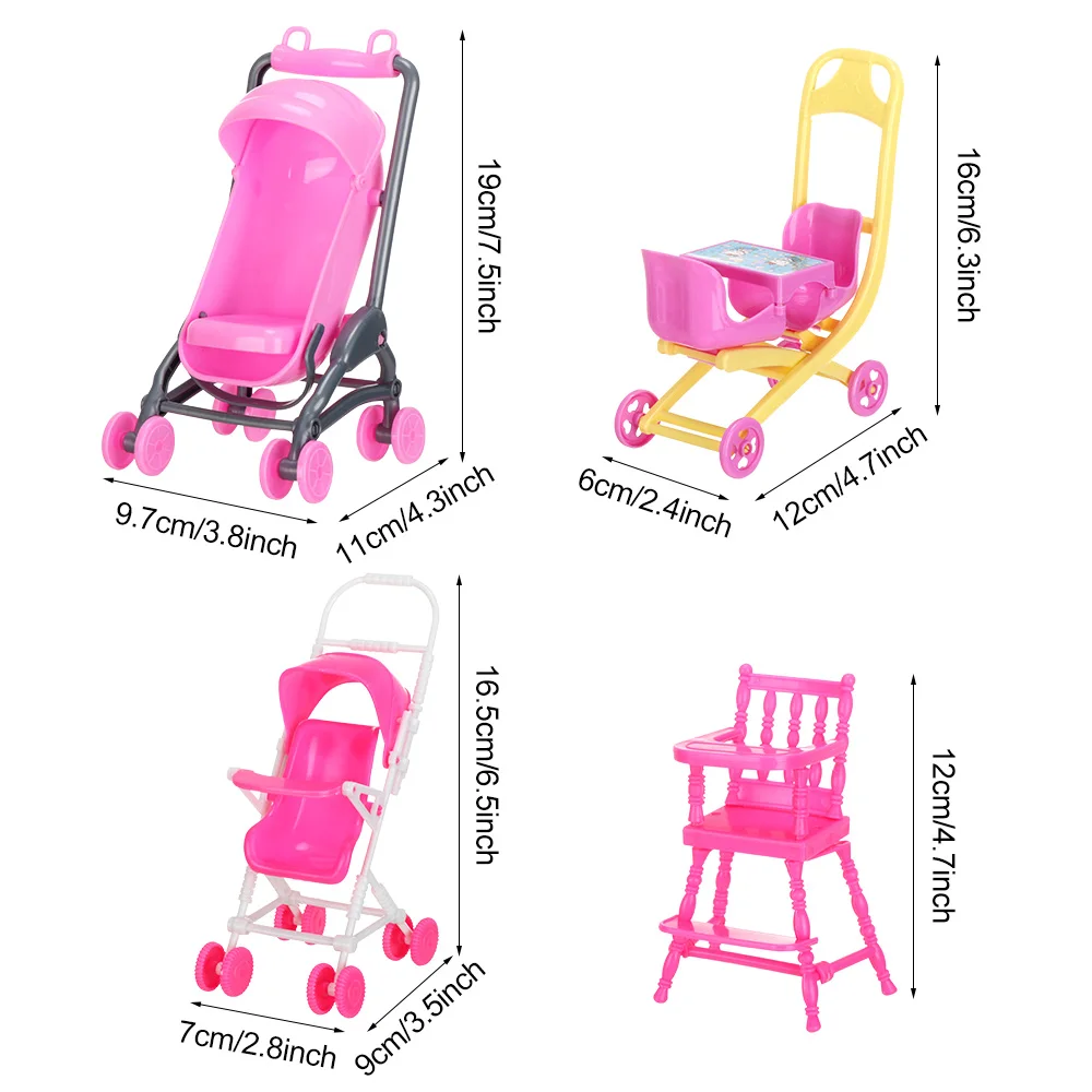 Miniature Baby Stroller For Dolls Accessories Dollhouse Furniture Plastic Mini Dining Chair Infant Carts Girls Pretend Toys