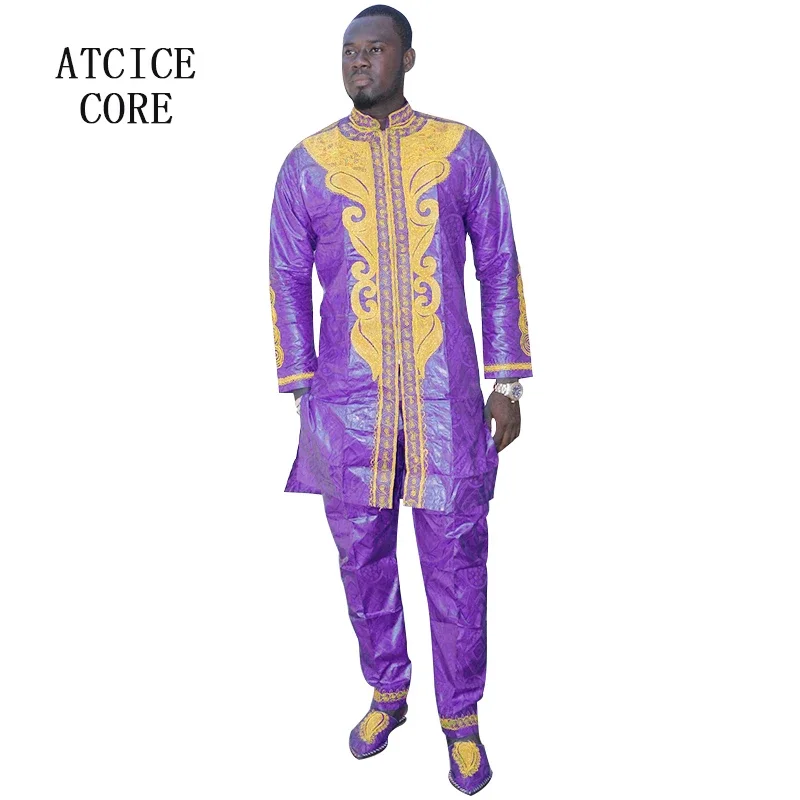 African Man Fashion Bazin Riche Embroidery Design Long Top With Pants ...