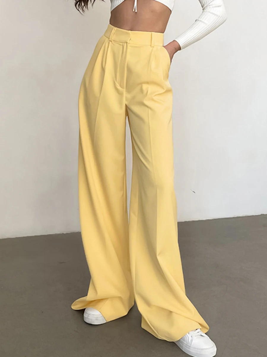 

Solid Fashion Maxi Pants For Female High Waist Wide Leg Women's Trousers Streetwear Vintage Long Pant Woman Clothing 2023 Summer