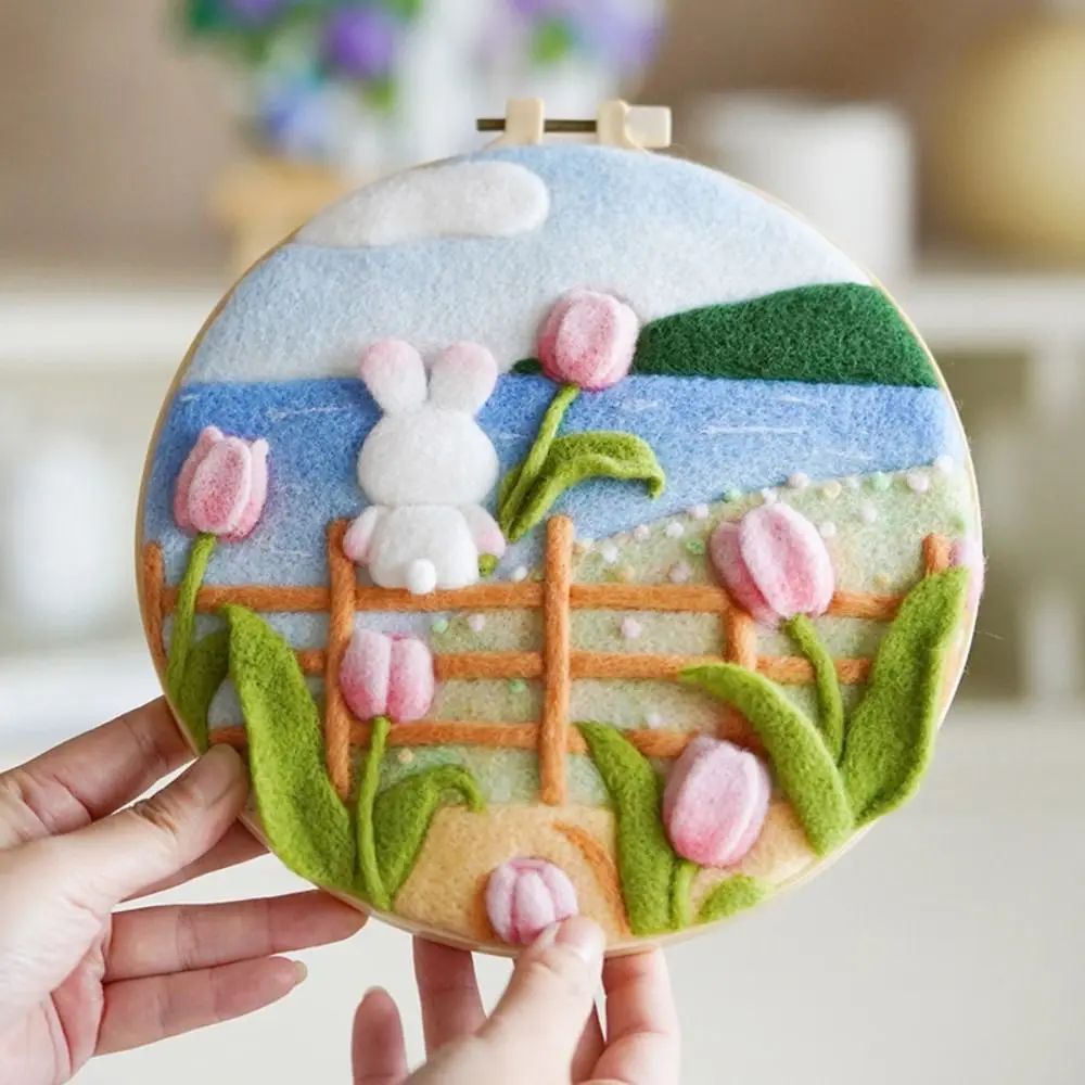 DIY Wool Painting Kits 20x20cm With Frame Modern Creative Needle Felt Painting Flowers Picture