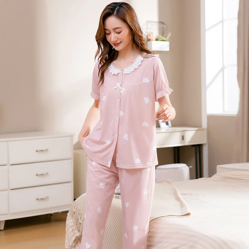 Women Cotton Pyjama Set Short Sleeve - Image 3