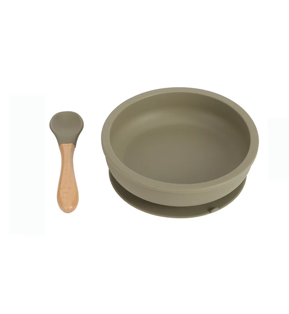 New Colors Feeding Set Food Grade Silicone Bibs Baby Plate Non-silp Suction Bowl Kids Tableware Waterproof Bib BPA Free Spoon Sage