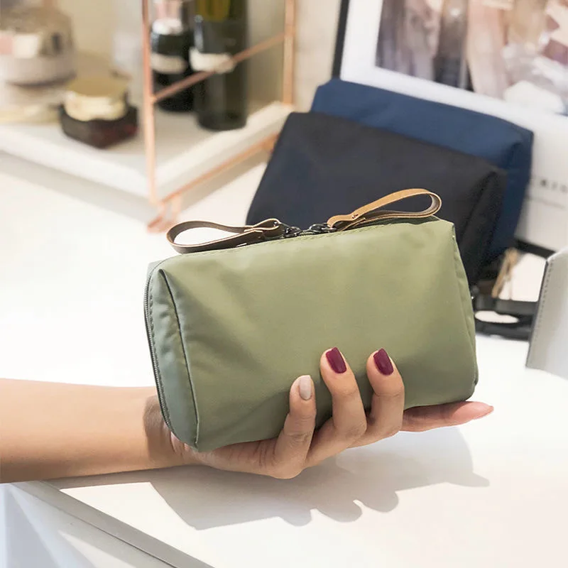 

Women Solid Color Cosmetic Bags Korean Girls Mini Travel Makeup Bag Zipper Toiletry Organizer Bag Nylon Waterproof Washing Pouch