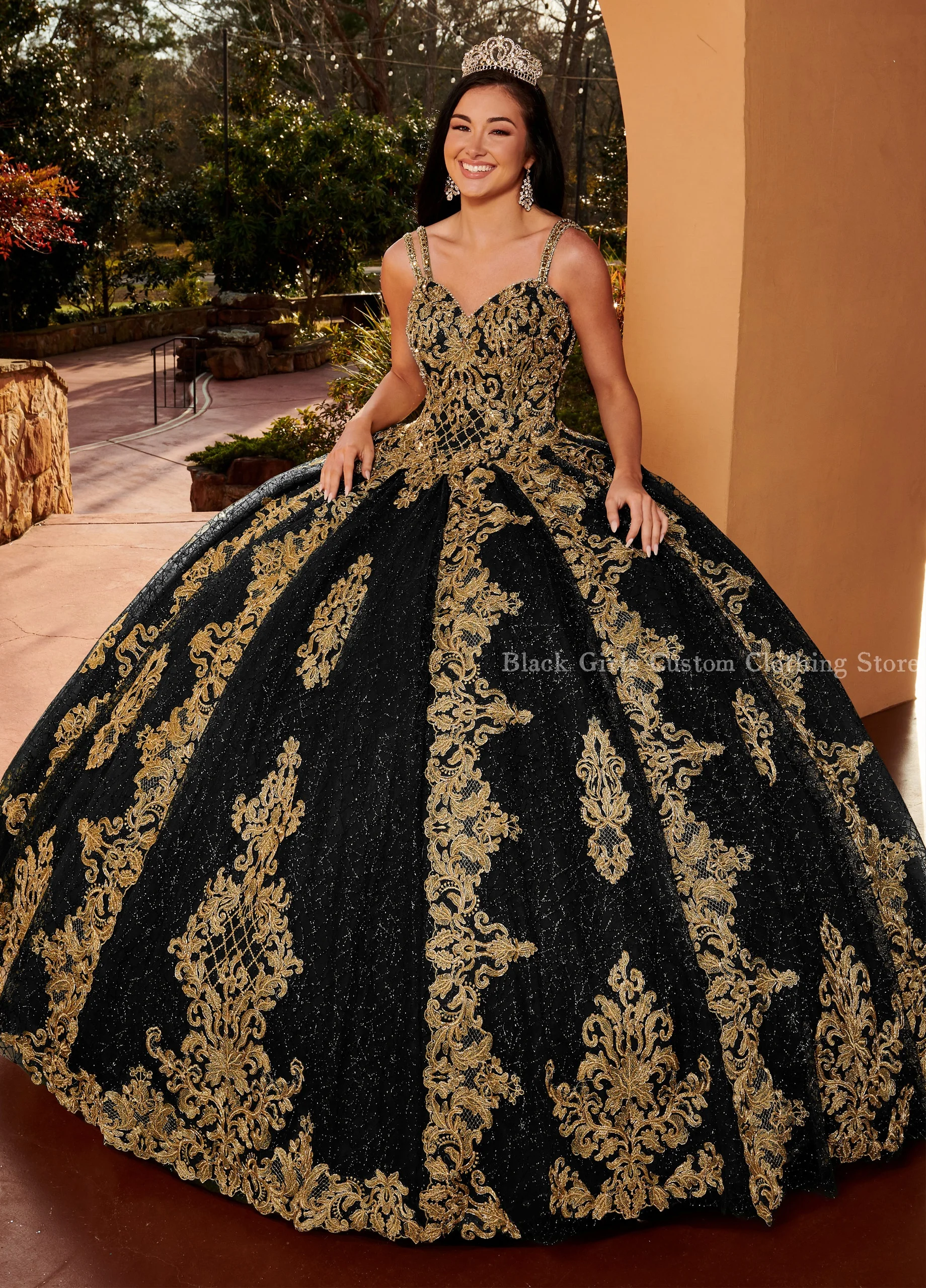 Customised Delicado Halter Quincenara Dresses Black Sheath Gold Applique Boning Corset Sparkling Sweetheart 16 vestidos de gala