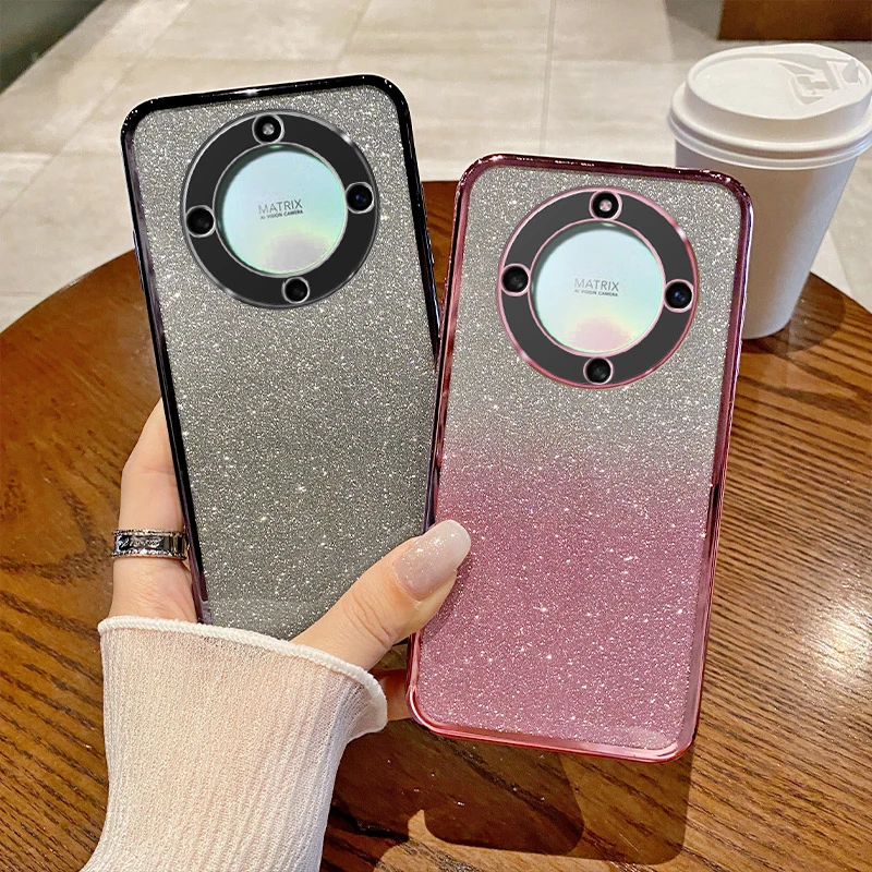Shiny Glitter Silicone Back Cover with Plated Camera Lens Protection