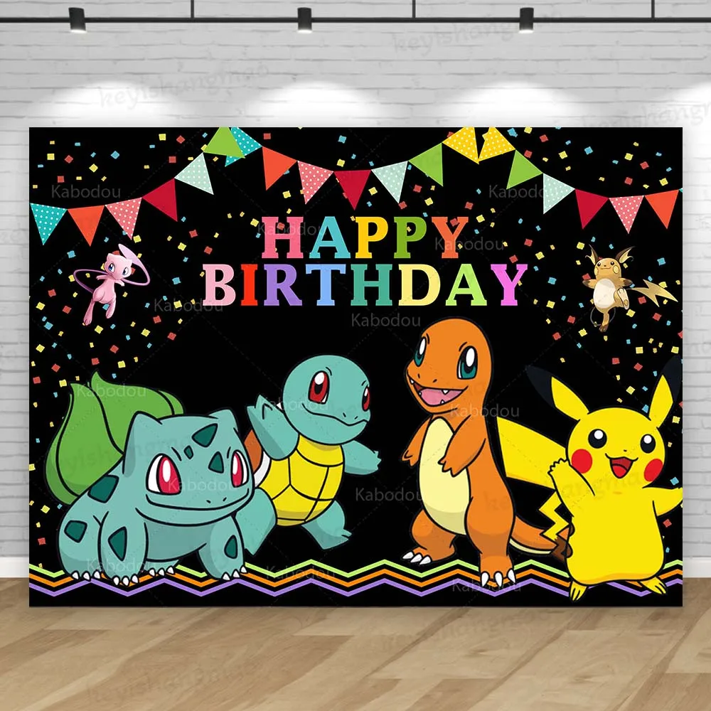 

Back drop Pokemon Party Decor Boy Kid Happy Birthday Background Photography Pocket Monster Pikachu Banner Poster Supplier