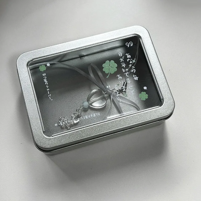 Retro Japanese Clover Desktop Organizer Transparent Displaying Photocard Badge Organizer Mini Stationery Storage Box 1pc desktop storage box stationery organizer photocard holder stationery storage box