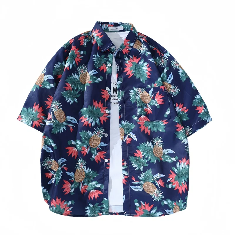 Summer Men's Retro Hawaiian Short Sleeve Printed Shirt Fashion Handsome Casual Loose Fitting Beach Vacation Floral Shirt Jacket