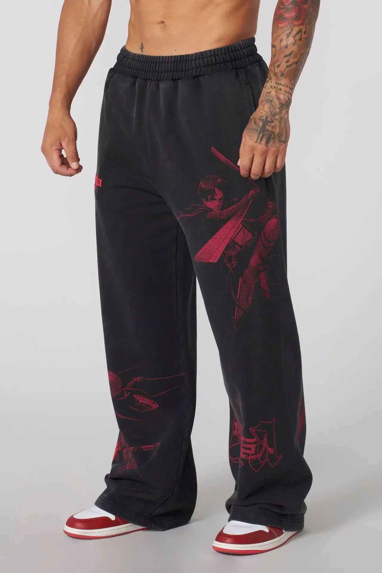 American co branded anime Attack on Titan: Slow Runner Cotton looped printed wide leg casual pants 3
