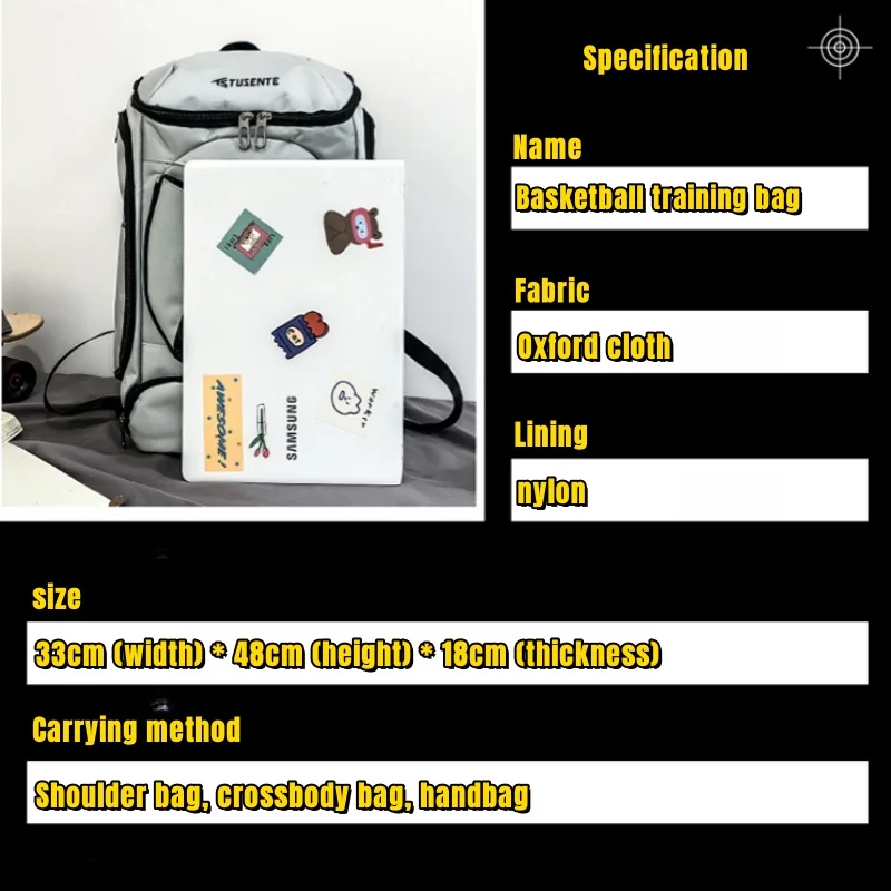 Large Basketball Training Backpack Outdoor Sports Bag With Basketball Pocket Multifunctional Travel Bag with Shoe Compartment