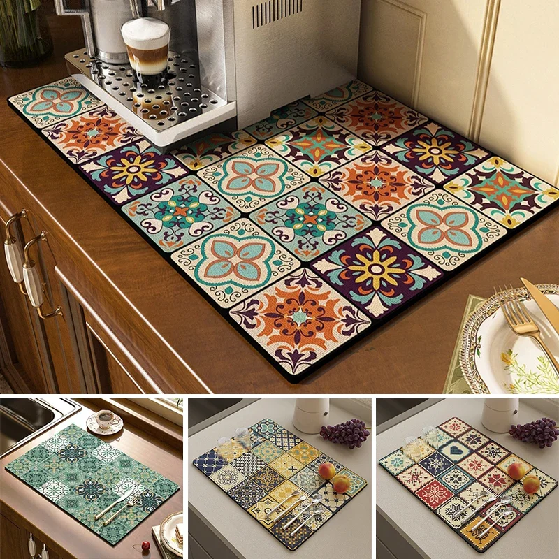 

Kitchen Drain Pad Dish Drainer Mat Absorbent Dish Drying Mat Tableware Dinnerware Placemat Countertop Protector Tapis Cuisine