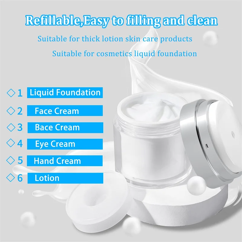 Airless Pump Jars Cream Vacuum Empty Bottles Refillable Travel Lotion Dispenser Cosmetic Moisturizer Toiletries Containers