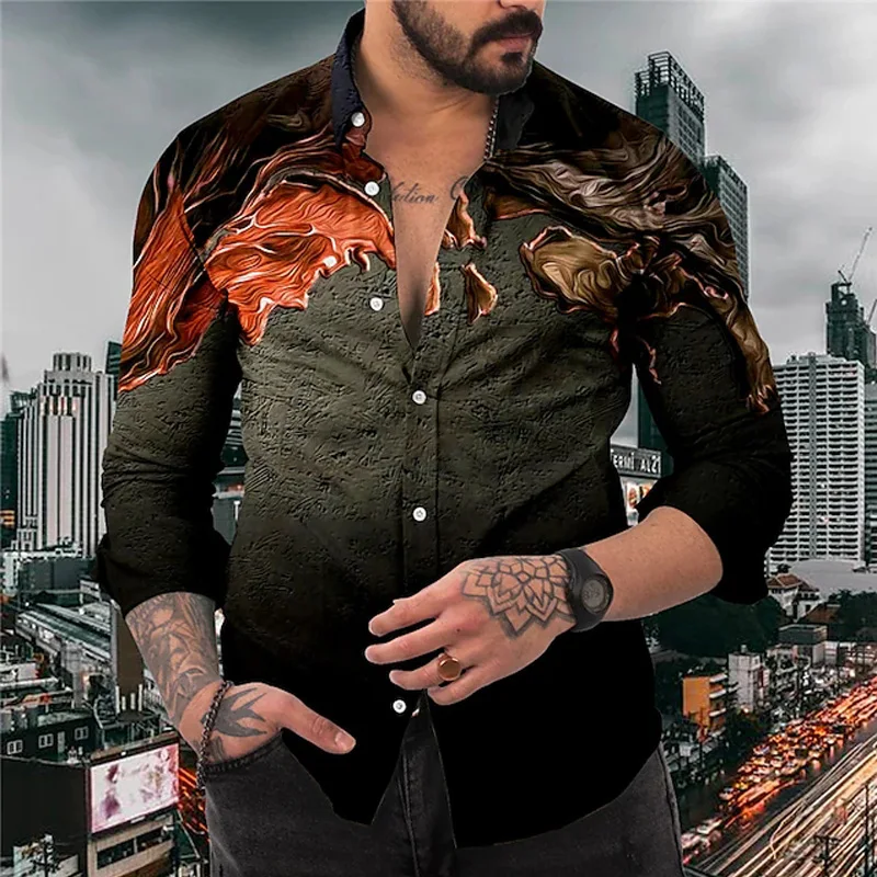 

Luxury Men's Shirts Oversized Shirt Vintage Casual Graffiti Printed Long Sleeve Tops Men Clothes Club Prom Party Cardigan