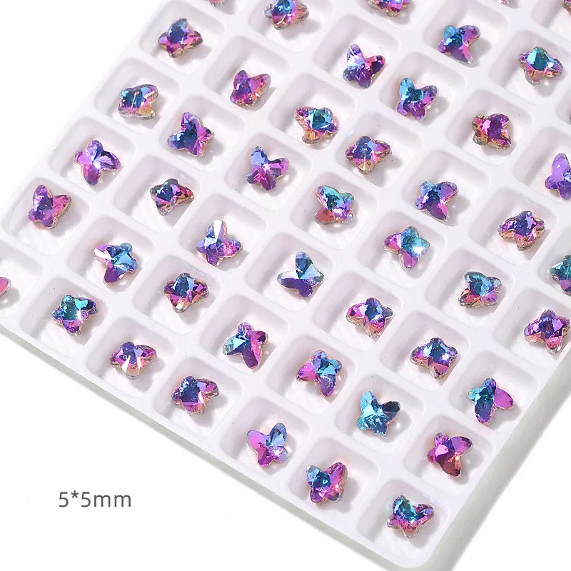 Churchf Mini Pointed Butterfly Crystal Nail Rhinestone Glints K9 Glass  Crystal 3D Finger Nail Tips DIY Decor Accessories 30/60PCS