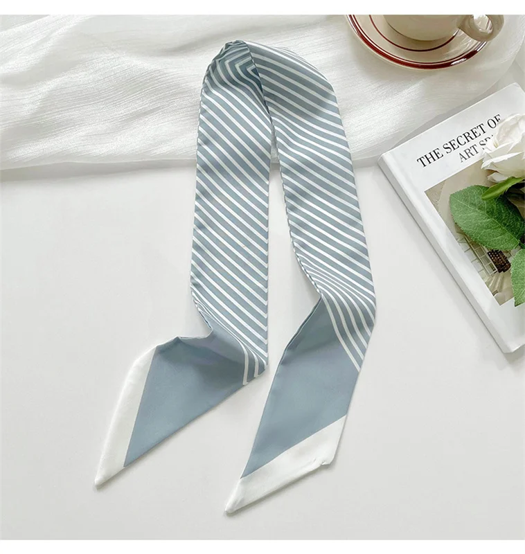 6x80cm langer Seiden schal für Frauen Frühling und Sommer schwarz gestreiftes Stirnband Verpackungs schal Stirnband Drift Schal – Detail 9