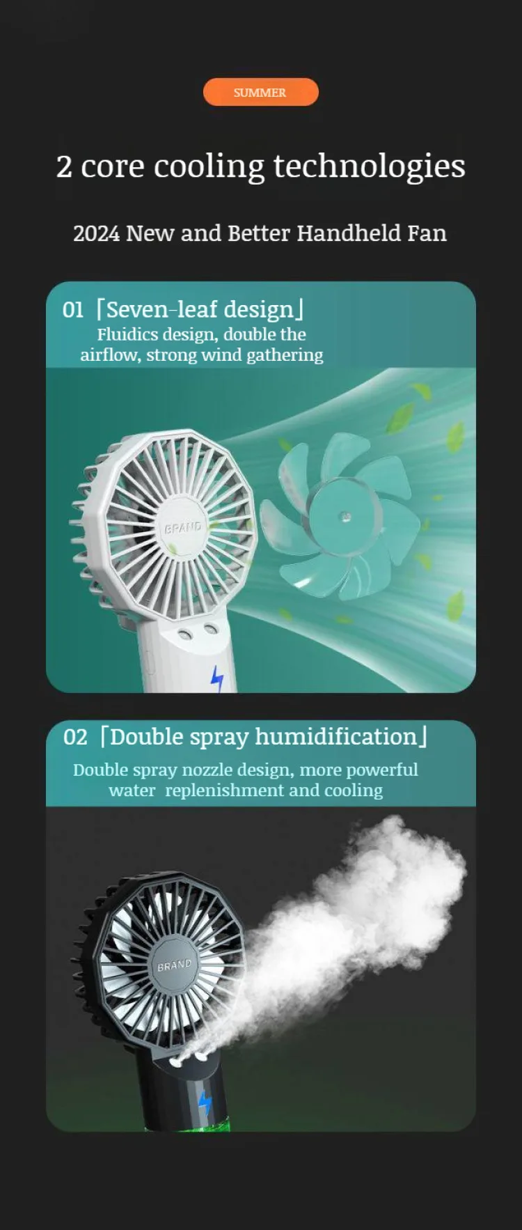 Description Picture 6 of itemPortable Hand-Held Humidification Spray Small Fan Dormitory Mini Usb Charging Outdoor Hand-Held Spray Fan Water Replenishment