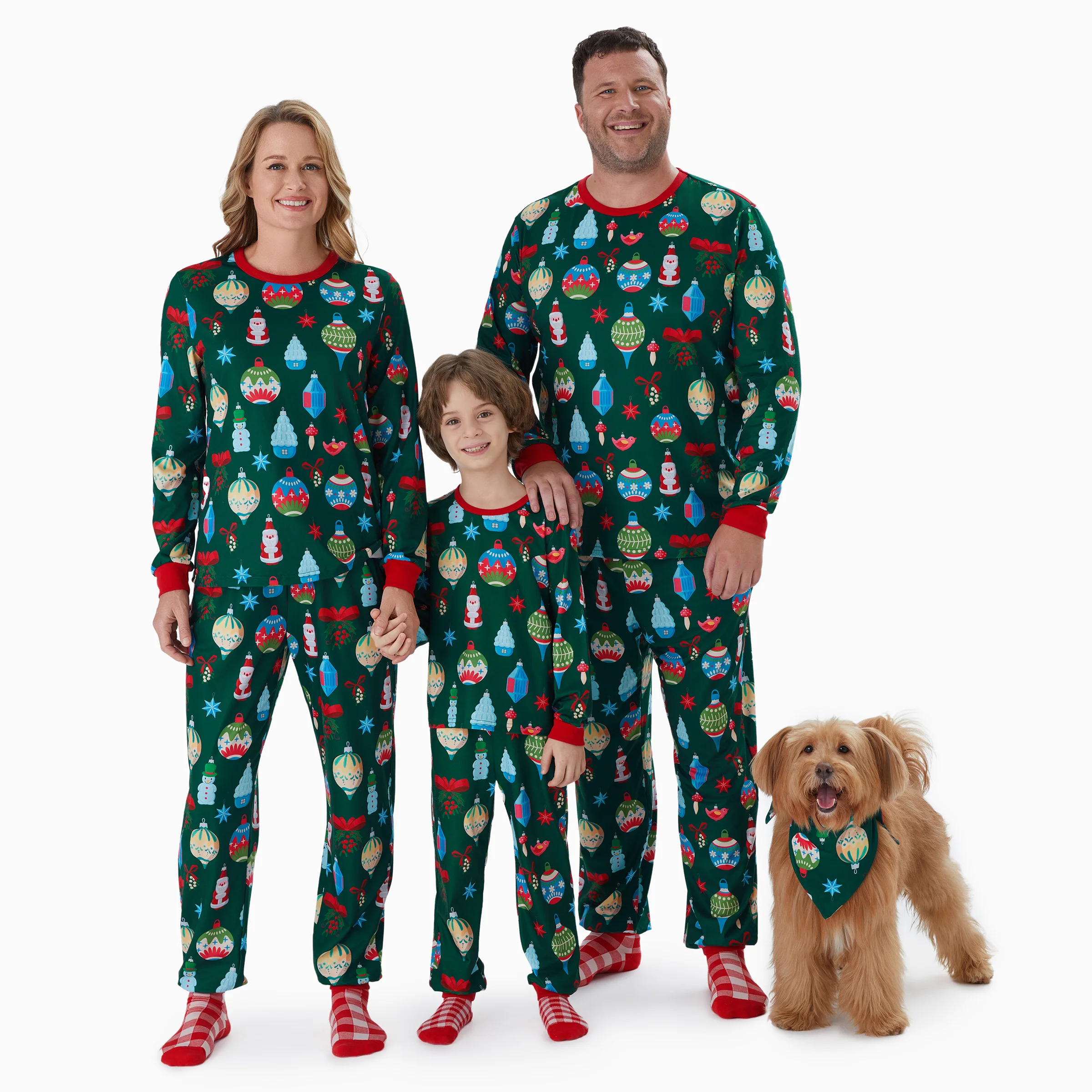 thumbnail image 1 of Conjunto de pijamas navideños a juego para toda la familia con estampado de luces navideñas, cordón y bolsillos (resistente al fuego), 1 of 5